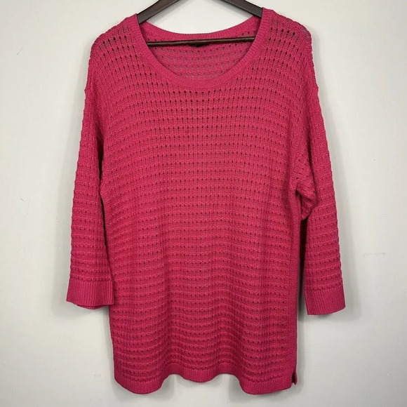 Talbots Open Weave Pink Tunic Sweater XL Cotton‎ Cruise Vacation Layer - Picture 1 of 9